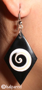 Earring, Sea Shell Inlaid With Eyes Of Shiva