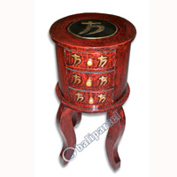 Wooden Side Table With 3 Drawers, Hand Painted With Chinese Letter Motif