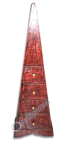 Wooden Pyramid Cabinet With Drawers, Hand Painted With Dragon Motif