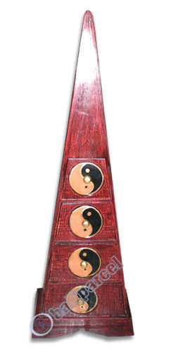 Wooden Pyramid Cabinet With Drawers, Hand Painted With Yin - Yang Motif