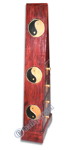 Wooden Pyramid Cabinet With Drawers, Hand Painted With Yin - Yang Motif