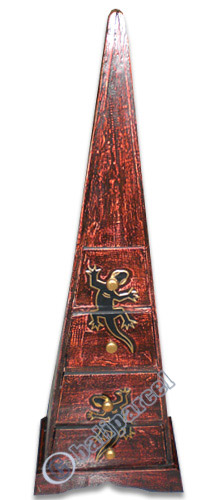 Wooden Pyramid Cabinet With Drawers, Hand Painted With Gecko Motif