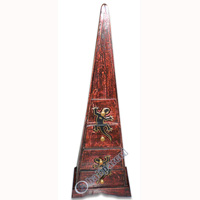 Wooden Pyramid Cabinet With Drawers, Hand Painted With Gecko Motif