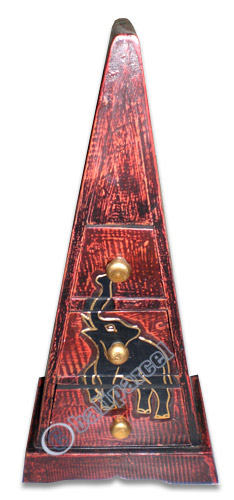Wooden Pyramid Cabinet With Drawers, Hand Painted With Elephant Motif