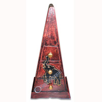 Wooden Pyramid Cabinet With Drawers, Hand Painted With Elephant Motif