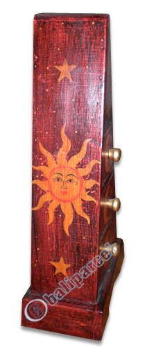 Wooden Pyramid Cabinet With Drawers, Hand Painted With Sun & Moon Motif