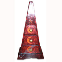 Wooden Pyramid Cabinet With Drawers, Hand Painted With Sun & Moon Motif