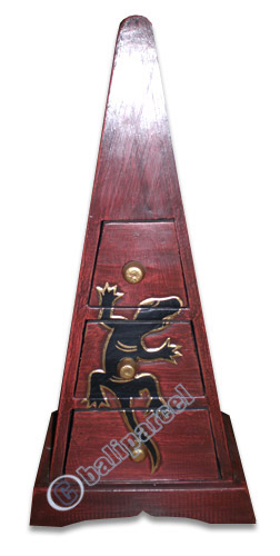 Wooden Pyramid Cabinet With Drawers, Hand Painted With Gecko Motif
