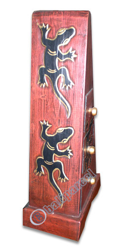 Wooden Pyramid Cabinet With Drawers, Hand Painted With Gecko Motif