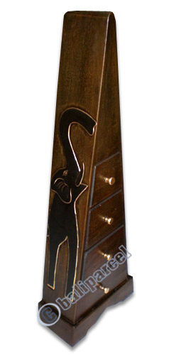 Wooden Pyramid Cabinet With Drawers, Hand Painted With Elephant Motif