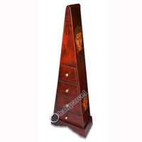 Wooden Pyramid Cabinet With Drawers, Hand Painted With Buddha Motif