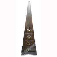Wooden Pyramid Cabinet With Drawers, Hand Painted With Balinise Letter Motif