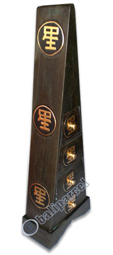 Wooden Pyramid Cabinet With Drawers, Hand Painted With Chinese Letter Motif
