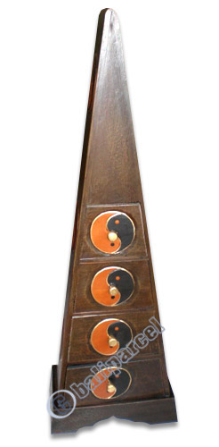 Wooden Pyramid Cabinet With Drawers, Hand Painted With Yin - Yang Motif