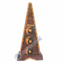 Wooden Pyramid Cabinet With Drawers, Hand Painted With Sun & Moon Motif