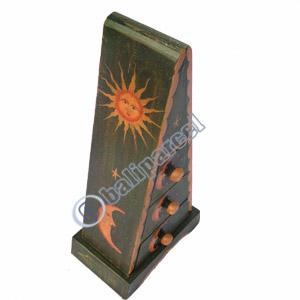Wooden Pyramid Cabinet With Drawers, Hand Painted With Sun & Moon Motif