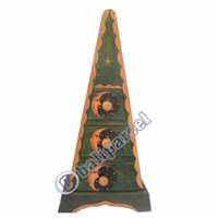 Wooden Pyramid Cabinet With Drawers, Hand Painted With Sun & Moon Motif