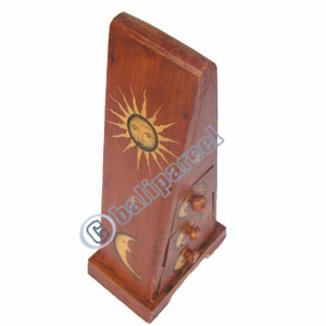 Wooden Pyramid Cabinet With Drawers, Hand Painted With Sun & Moon Motif