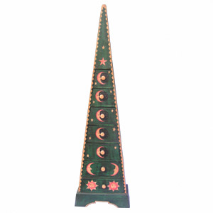 Wooden Pyramid Cabinet With Drawers, Hand Painted With Sun & Moon Motif