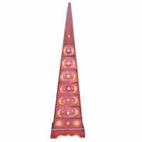 Wooden Pyramid Cabinet With Drawers, Hand Painted With Sun & Moon Motif