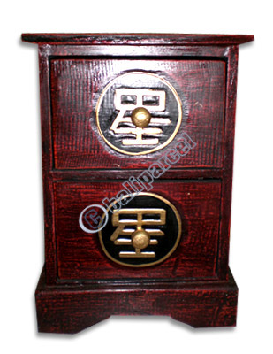 Wooden Cabinet With Drawers, Hand Painted With Chinese Coin Motif