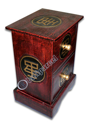 Wooden Cabinet With Drawers, Hand Painted With Chinese Coin Motif
