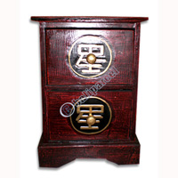 Wooden Cabinet With Drawers, Hand Painted With Chinese Coin Motif