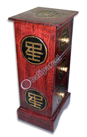 Wooden Cabinet With Drawers, Hand Painted With Chinese Coin Motif