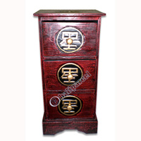 Wooden Cabinet With Drawers, Hand Painted With Chinese Coin Motif