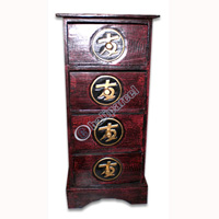 Wooden Cabinet With Drawers, Hand Painted With Chinese Coin Motif