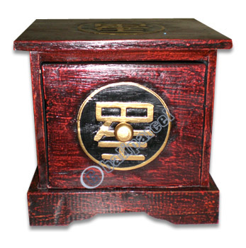 Wooden Cabinet With Drawers, Hand Painted With Chinese Coin Motif