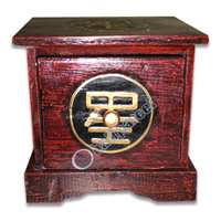 Wooden Cabinet With Drawers, Hand Painted With Chinese Coin Motif