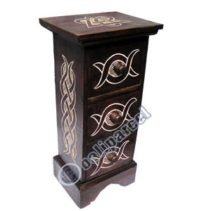 Wooden Cabinet With Drawers, Hand Painted With Tribal Motif
