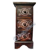 Wooden Cabinet With Drawers, Hand Painted With Tribal Motif