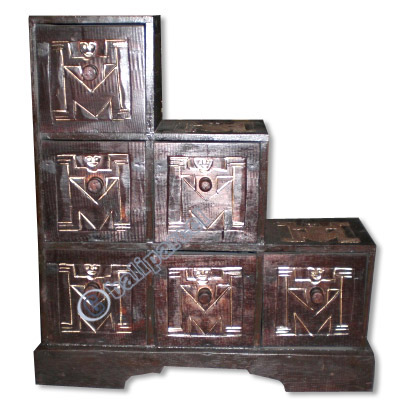 Wood Cupboard With Batik Inlaid, 6 Drawers