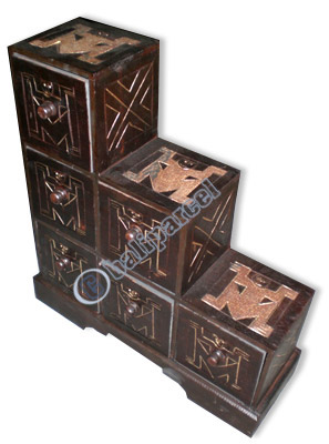 Wood Cupboard With Batik Inlaid, 6 Drawers