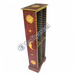 Antique CD Stand, Hand Painted With Sun & Moon