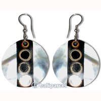 Earring, Handmade Sea Shell Inlaid With Bamboo