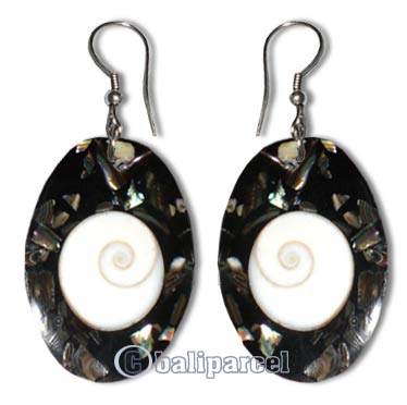 Arring, Sea Shell Inlaid With Eyes Of Shiva