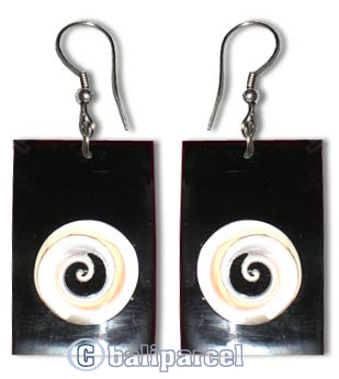 Earring, Sea Shell Inlaid With Eyes Of Shiva