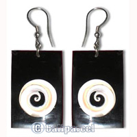Earring, Sea Shell Inlaid With Eyes Of Shiva