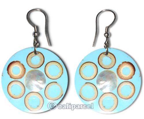 Earring, Handmade Sea Shell Inlaid With Bamboo