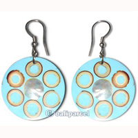 Earring, Handmade Sea Shell Inlaid With Bamboo