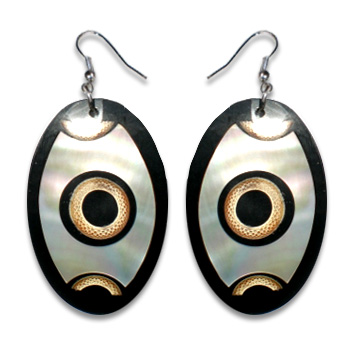 Earring, Handmade Sea Shell Inlaid With Bamboo