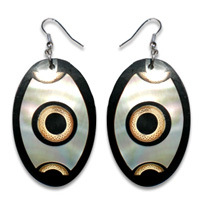 Earring, Handmade Sea Shell Inlaid With Bamboo