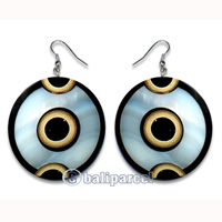 Earring, Handmade Sea Shell Inlaid With Bamboo