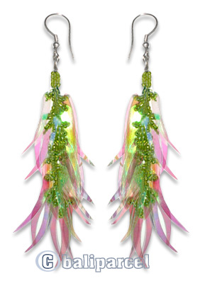 Earring, Handmade With Plastic And Glass Beads.