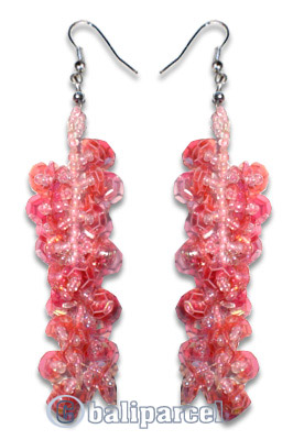 Earring, Handmade With Plastic And Glass Beads.