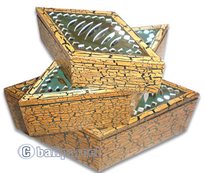 Set Of 3 Mosaic Jewelry Box, Handmade From Albesia Wood