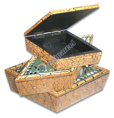 Set Of 3 Mosaic Jewelry Box, Handmade From Albesia Wood